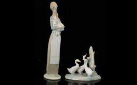 LLadro Girl With Lamb Figure Number 4505, marked to base,