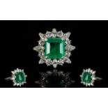 18ct White Gold Emerald and Diamond Set Cocktail Ring,