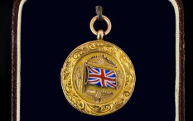 Early 20th Century 9ct Gold And Enamel Medal Enamelled Union Jack Front with embossed border,