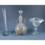 Dutch glass decanter, twin handles, traces of gilt decoration, restored,