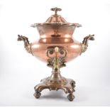 William IV brass mounted copper tea urn, of campana form, 47cm.