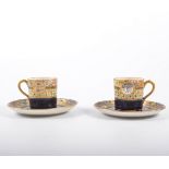 Satsuma coffee set, Meiji or later, trellis pattern outlines with reserves, impressed marks.
