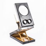 Victorian ebonised table top stereo card viewer, inscribed Souvenir de Paris.