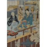 Pair of Japanese wood block prints; and another larger print.