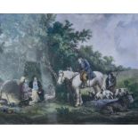 After George Morland, The Gypsy Camp, and a farmyard scene, colour prints, 22cm x 28cm.