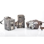 Vintage folding and other cameras, including Eastman Kodak Company folding camera, Kodak 35 no.1