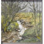 John Lines, Our Brook, oil on board, unsigned, unsigned, 15cm x 15cm.