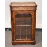 Victorian walnut music cabinet, rectangular top with canted corners,