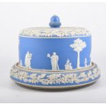 Victorian Blue Jasper ware, circular cheese dish, applied moulded decoration of classical figures,