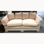 Pair of Wesley-Barrell sofas, trellis pattern upholstery, length 202cm, and one 77cm.