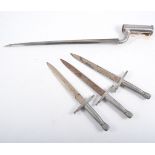 19th Century British socket bayonet and three German dagger form letter openers,