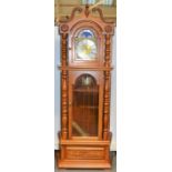 Modern Continental longcase clock, walnut case with swan-neck pediment,