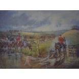 After John King, 'The Quorn, Check by Muxloe Hill', colour print, pencil signed, 36cm x 42cm.