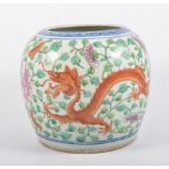 Chinese jar, probably 19th Century, painted with a four-toed dragon amongst flowers,