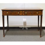 Victorian mahogany writing table, rectangular with a moulded edge, broad satinwood crossbanding,