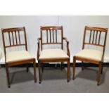 Set of six George III style mahogany dining chairs, bar backs with fluted slats, drop-in seats,