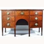 George IV mahogany bowfront sideboard, crossbanding and stringing, front fascia with five drawers,