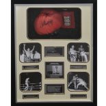 Boxing interest: a boxing glove signed by Sir Henry Cooper with photo display case and information