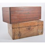 Pine box, Victorian mahogany box and Tunbridgeware box,