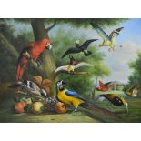 After Marmaduke Cradock, modern oil on canvas, birds in a landscape, 90cm x 120cm,