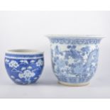 Chinese blue and white jardiniere, decorated with dragon amongst flowers,