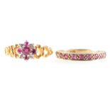 Two ruby rings, nine rubies set in a 9 carat yellow gold 3mm wide line edge half eternity mount,