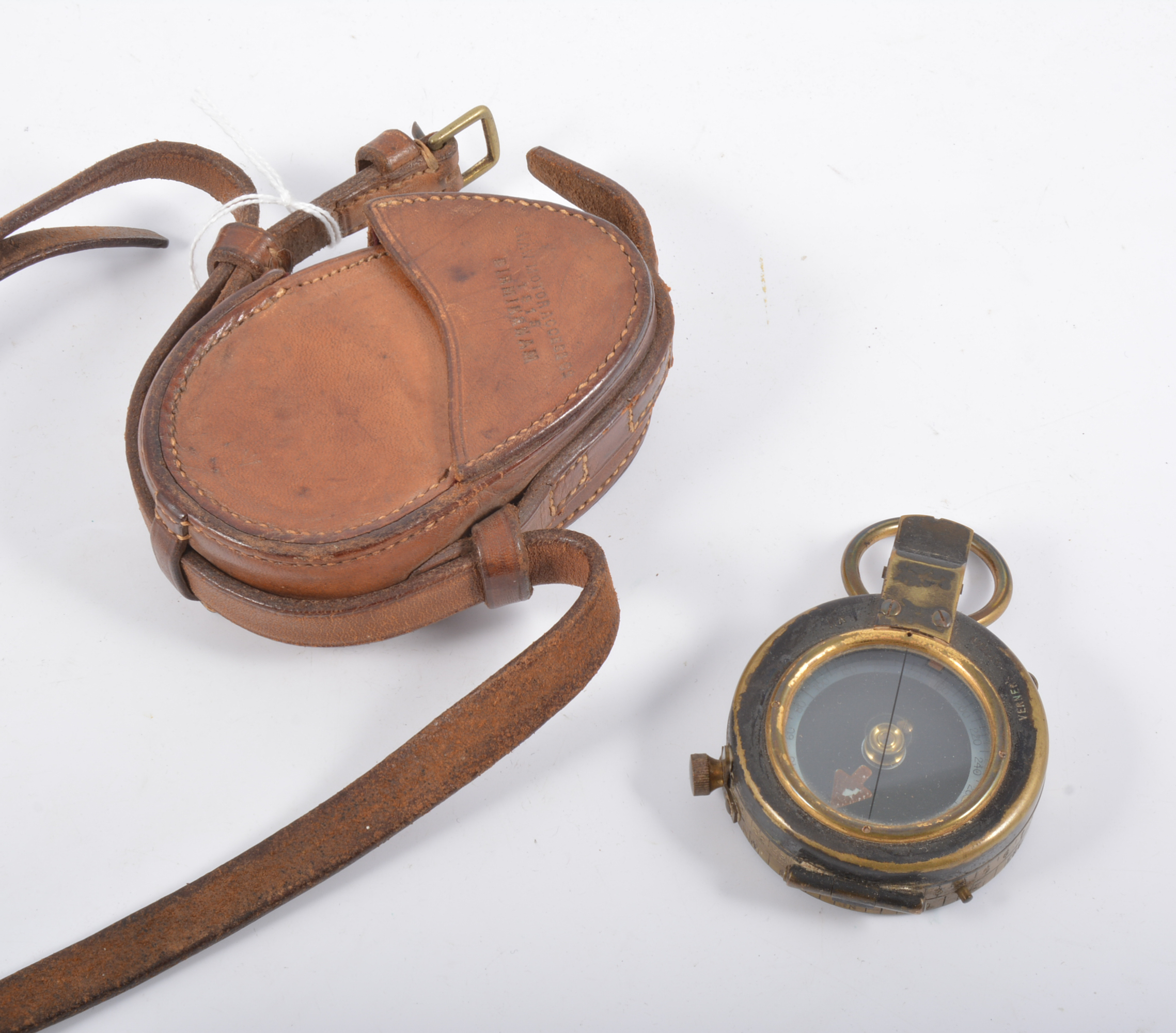 Verner's pattern marching compass, leather case with strap, by Short & Mason Ltd, No 9403, 1915.