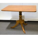 Victorian oak occasional table, rectangular top with rounded corners, turned and ringed column,