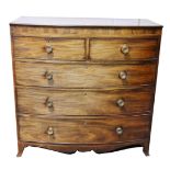 Victorian mahogany bow front chest of drawers, the top with a moulded edge, plain frieze,