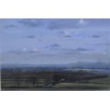 Peter Newcombe, 'Northamptonshire' landscape, oil on canvas, signed, dated 1971, 17cm x 24cm.