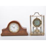 Inlaid mahogany mantel clock and brass-cased clock (2)