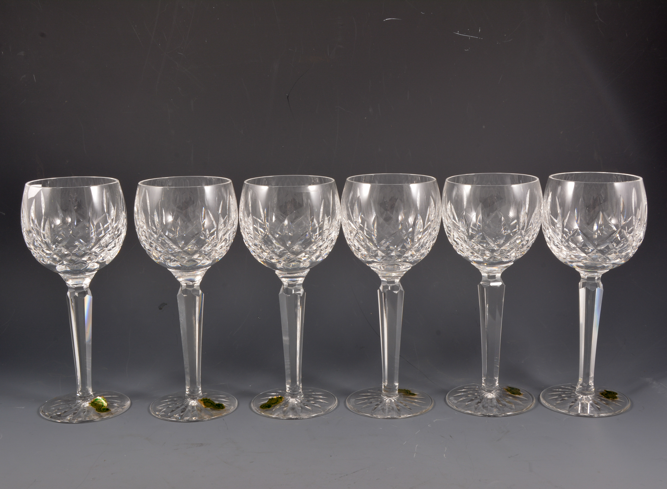 A set of Waterford Crystal hock glasses in the "Lismore" design, boxed.