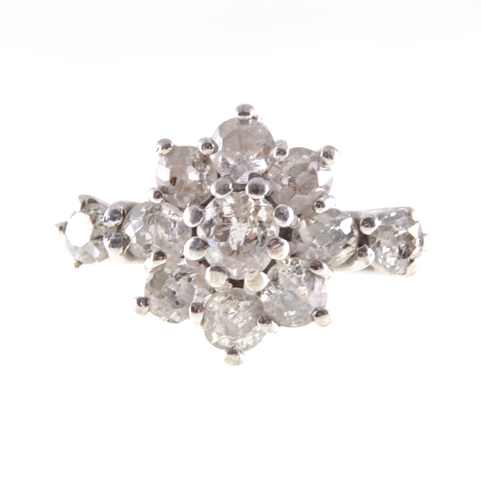 A diamond circular cluster ring, nine old brilliant cut diamonds, - Image 2 of 2