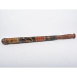 Victorian hardwood truncheon, turned hardwood, painted, with crown above VR,