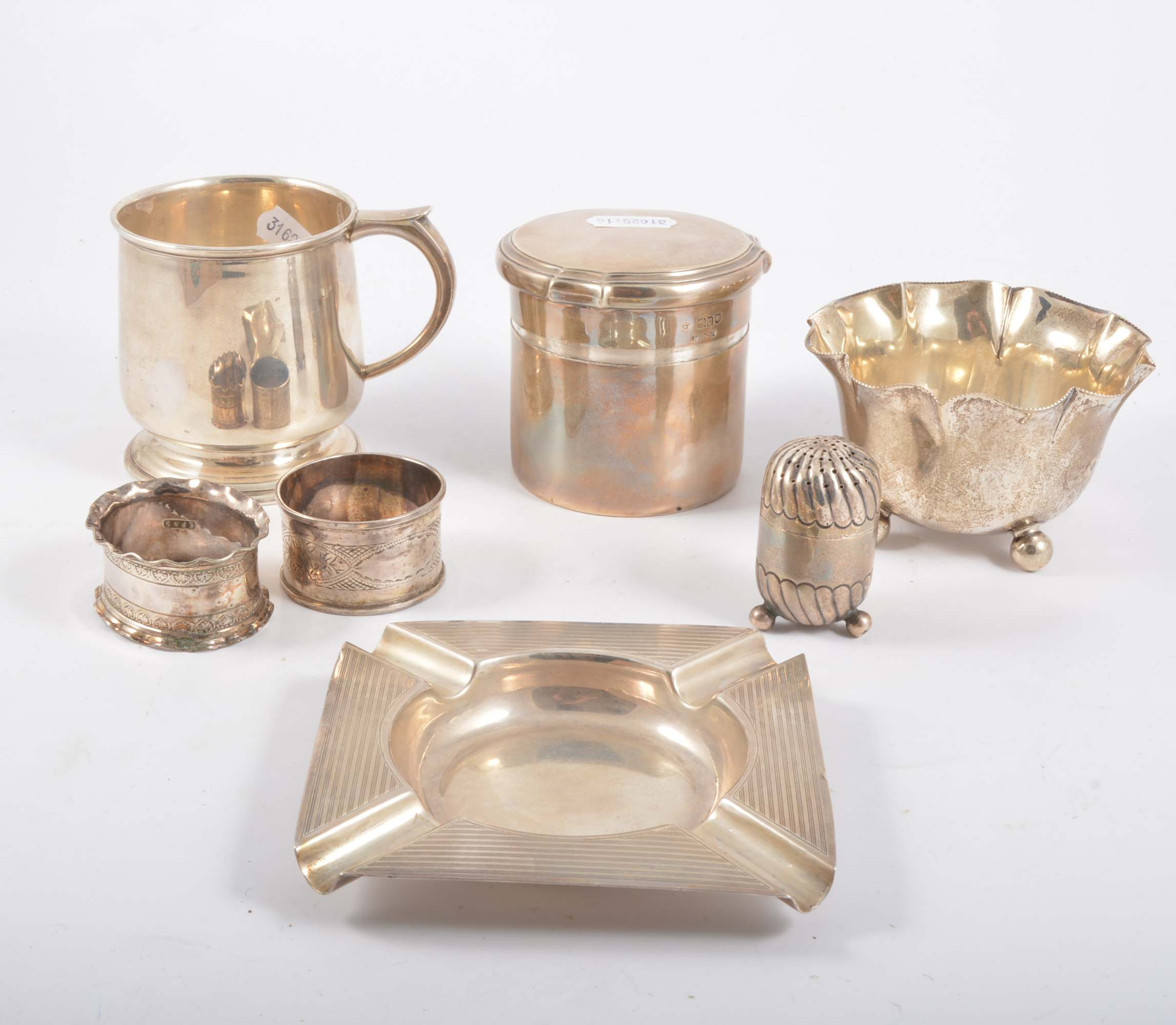 Silver mug, William Neale & Son Limited, Birmingham 1926, 8cm; and Edwardian silver sugar bowl,