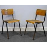 Set of six stacking tubular steel and plywood chairs, frames in forest green paint,