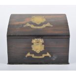 Victorian coromandel correspondence box, sloping lid with brass plaque, interior with divisions,