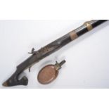 Islamic, possibly Turkish long barrelled rifle, flintlock action, 150cm,