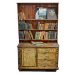 Victorian pine Lincolnshire dresser, rectangular top with two spice drawers, moulded edge,