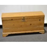 Dutch pine coffer, domed top, bracket feet, length 101cm, depth 49cm, height 53cm.