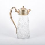 Cut glass silver mounted claret jug, Lee & Wigfull, Sheffield 1926, hinged dome lid, shaped handle,