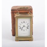 French brass carriage clock, signed Franklin Hare & Goodland, Taunton, 11cm, cased.