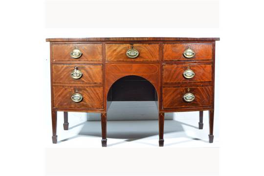 George IV mahogany bowfront sideboard, crossbanding and stringing, front fascia with five drawers, - Image 2 of 2