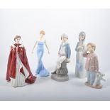 Fourteen Royal Doulton, Coalport, Lladro and Nao figures,