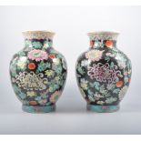 Two Chinese Famille Noir vases, modern, 31cm.