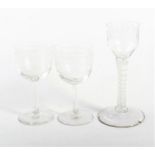 Table and decorative glassware, including Georgian wine glass with twisted stem,