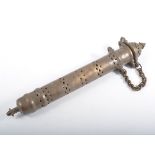 Islamic cylindrical scroll holder, pierced body and cover,