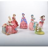 Five Royal Doulton figurines, "Summer", "Top O' The Hill" HN1834, "Penelope" HN1901,