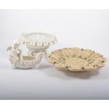 Suite of five continental white porcelain baskets, applied and crimped outlines,