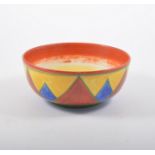 A Clarice Cliff "Bizarre" hand painted bowl, red, blue and yellow zig-zag design, 19.